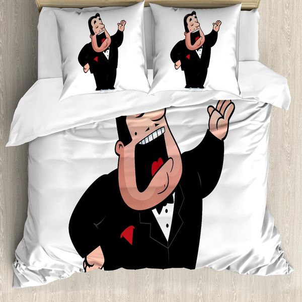 Abakuhaus Set Copripiumino Per Letto Singolo, Cartoon Singer Mann In Smoking, Antiacaro, Adatto A Chi Soffre Di Allergie, Con Federa, 200 Cm X 200 Cm - 80 X 80 Cm, Nero Vermiglio-image