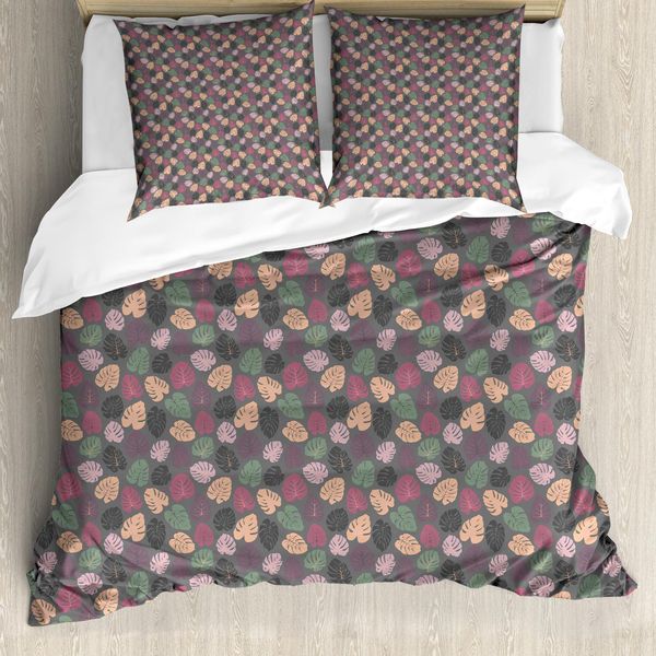 Abakuhaus Set Copripiumino Per Letto Singolo Philodendron, Foglie Astratte Pastello, Antiacaro, Adatto A Chi Soffre Di Allergie, Con Federa, 200 Cm X 200 Cm - 80 X 80 Cm, Grigio E Multicolore-image