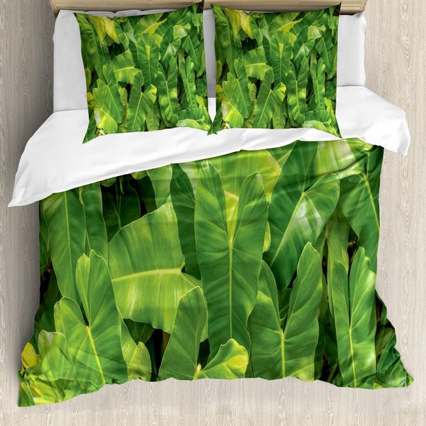 Abakuhaus Set Copripiumino Philodendron Per Letti Singoli, Foto Di Tropic Botanik, Antiacaro, Adatto A Chi Soffre Di Allergie, Con Federa, 155 Cm X 220 Cm - 80 X 80 Cm, Giallo Verde Oliva-image