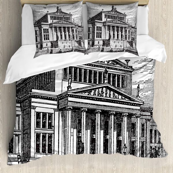 Abakuhaus Set Copripiumino Per Letto Singolo, Inciso Konzerthaus Berlin, Antiacaro, Adatto A Chi Soffre Di Allergie, Con Federa, 200 Cm X 200 Cm - 80 X 80 Cm, Grigio Scuro E Bianco-image