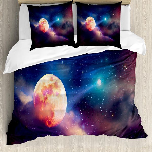 Abakuhaus Set Copripiumino Per Letto Singolo Vollmond, Scena Cosmica Con Pianeti, Antiacaro, Adatto A Chi Soffre Di Allergie, Con Federa, 200 Cm X 200 Cm - 80 X 80 Cm, Multicolore-image