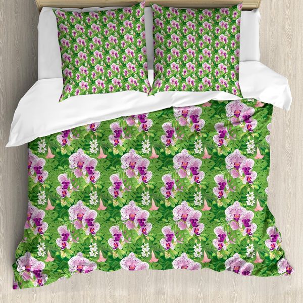 Abakuhaus Set Copripiumino Philodendron Per Letti Singoli, Fiori Tropicali Vivaci, Antiacaro, Adatto A Chi Soffre Di Allergie, Con Federa, 155 Cm X 220 Cm - 80 X 80 Cm, Magenta Scuro Blush-image