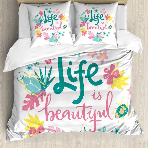 Abakuhaus Set Copripiumino Per Letti Singoli, Floral Leben Natur, Antiacaro, Adatto A Chi Soffre Di Allergie, Con Federa, 155 Cm X 220 Cm - 80 X 80 Cm, Rosa Pastello Verde Acqua-image