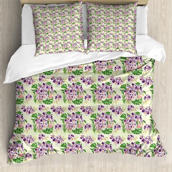 Abakuhaus Set Copripiumino Per Letto Singolo Philodendron, Motivo Spotted Orchid, Antiacaro E Anallergico, Con Federa, 200 Cm X 200 Cm - 80 X 80 Cm, Multicolore-image