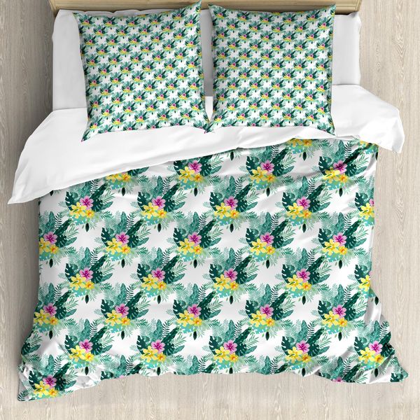Abakuhaus Set Copripiumino Per Letto Singolo Philodendron, Hawaii Fun Bouquet, Antiacaro, Adatto A Chi Soffre Di Allergie, Con Federa, 155 Cm X 220 Cm - 80 X 80 Cm, Multicolore-image