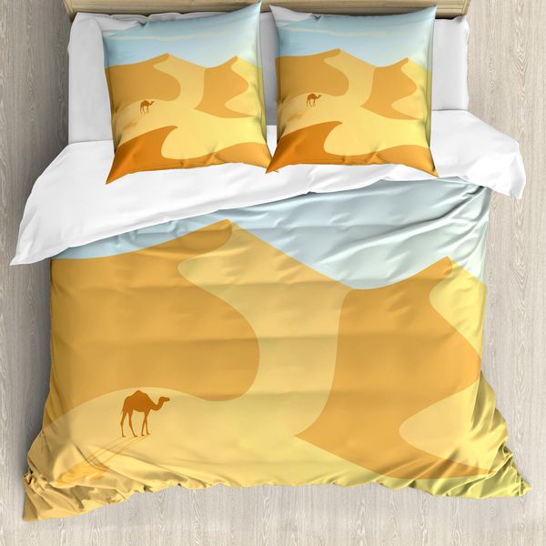 Abakuhaus Set Copripiumino DüNe Per Letti Singoli, Piccolo Cammello Sulle Colline Del Deserto, Antiacaro, Adatto A Chi Soffre Di Allergie, Con Federa, 200 Cm X 200 Cm - 80 X 80 Cm, Blu Sabbia Marrone-image