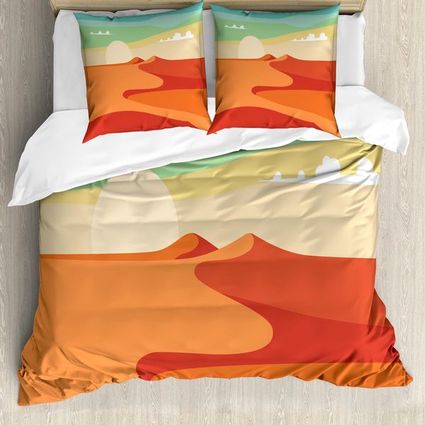 Abakuhaus Set Copripiumino Per Letti Singoli, Disegno Astratto Deserto E Cielo, Antiacaro E Anallergico, Con Federa, 155 Cm X 220 Cm - 80 X 80 Cm, Multicolore-image