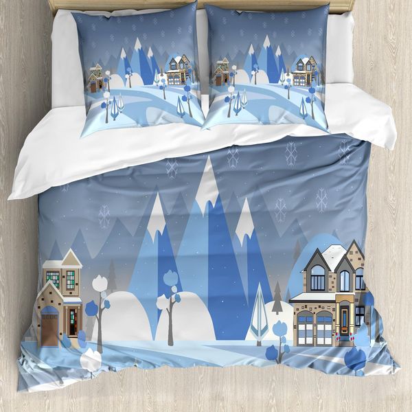 Abakuhaus Set Copripiumino Per Letti Singoli, Case Invernali All'aperto, Antiacaro, Adatto A Chi Soffre Di Allergie, Con Federa, 155 Cm X 220 Cm - 80 X 80 Cm, Multicolore-image