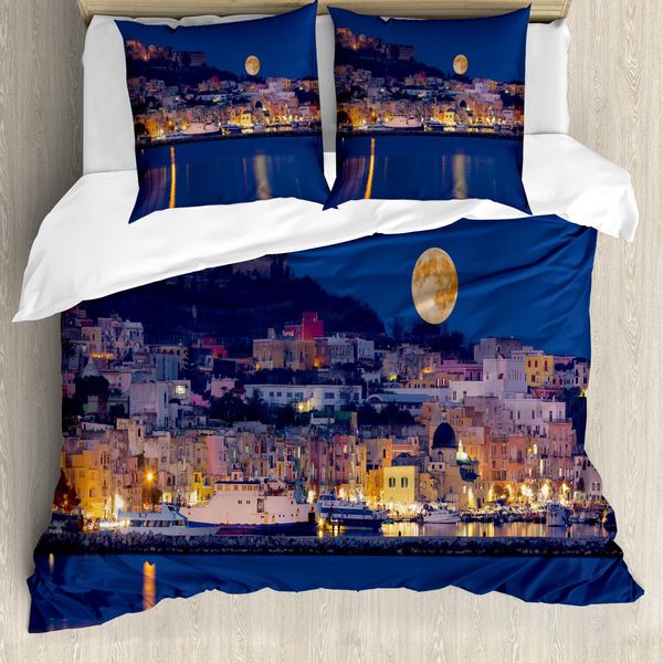 Abakuhaus Set Copripiumino Nottocean Per Letti Singoli, Full Moon Sea, Antiacaro, Adatto A Chi Soffre Di Allergie, Con Federa, 155 Cm X 220 Cm - 80 X 80 Cm, Blu Notte Multicolore-image