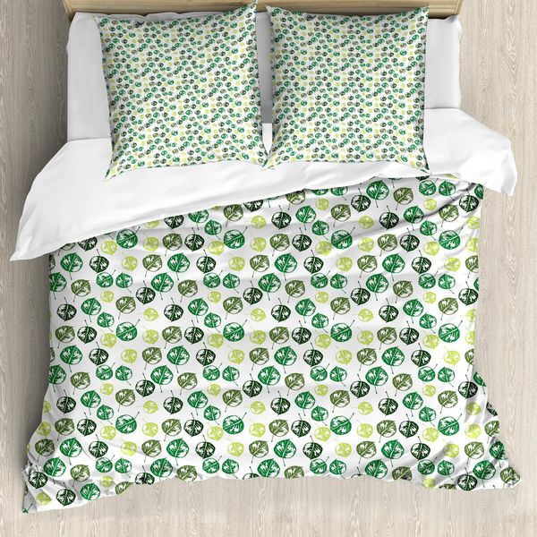 Abakuhaus Set Copripiumino Per Letti Singoli, Rhythmische Evergreen Botanik, Antiacaro, Adatto A Chi Soffre Di Allergie, Con Federa, 200 Cm X 200 Cm - 80 X 80 Cm, Bianco Multicolore-image