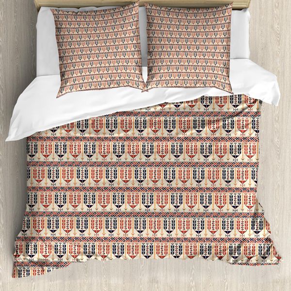Abakuhaus Set Copripiumino Etnico Per Letti Singoli, Forme Geometriche, Antiacaro, Adatto A Chi Soffre Di Allergie, Con Federa, 155 Cm X 220 Cm - 80 X 80 Cm, Dark Salmon Eggshell-image