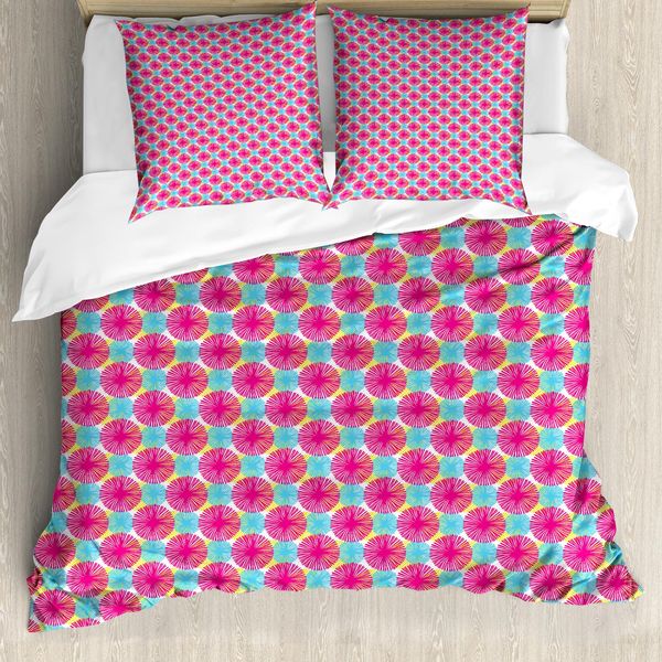 Set Copripiumino Estivo Abakuhaus Per Letti Singoli, Fiori Freschi Ed Energici, Antiacaro, Adatto A Chi Soffre Di Allergie, Con Federa, 155 Cm X 220 Cm - 80 X 80 Cm, Rosa Shocking E Azzurro Cielo-image