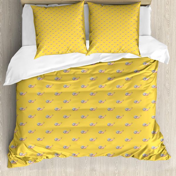 Abakuhaus Set Copripiumino Per Letti Singoli, Stile Cartone Animato Mini Creatures, Antiacaro, Adatto A Chi Soffre Di Allergie, Con Federa, 155 Cm X 220 Cm - 80 X 80 Cm, Mustard Blush-image