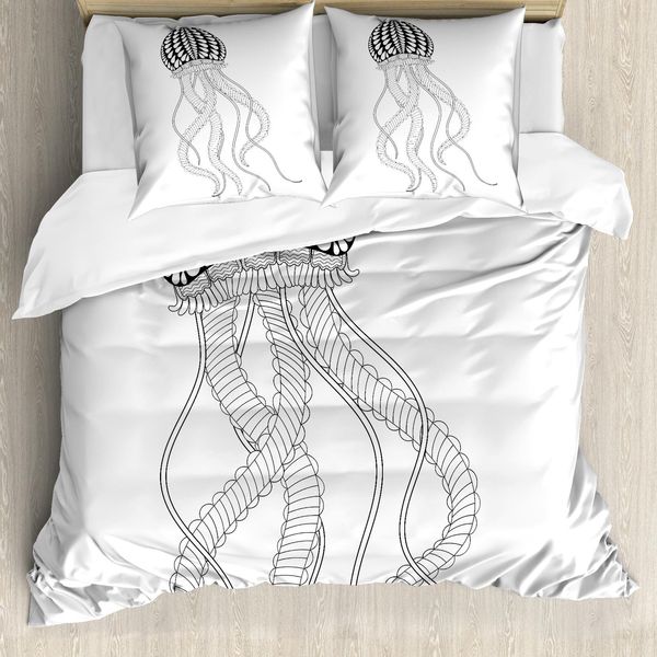 Abakuhaus Set Copripiumino Per Letto Singolo, Monochrome Tier, Antiacaro, Adatto A Chi Soffre Di Allergie, Con Federa, 155 Cm X 220 Cm - 80 X 80 Cm, Grigio Antracite Bianco-image