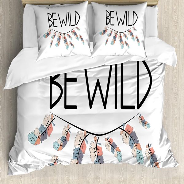Set Copripiumino Abakuhaus Per Letti Singoli, Design Calligrafico Be Wild, Antiacaro, Adatto A Chi Soffre Di Allergie, Con Federa, 200 Cm X 200 Cm - 80 X 80 Cm, Multicolore Grigio Antracite-image