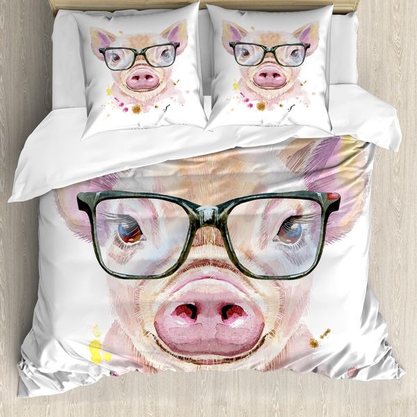 Set Copripiumino Abakuhaus Per Letti Singoli, Ritratto Di Maiale Con Macchie, Antiacaro, Adatto A Chi Soffre Di Allergie, Con Federa, 155 Cm X 220 Cm - 80 X 80 Cm, Multicolore-image