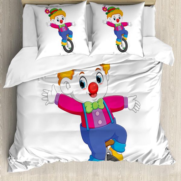 Abakuhaus Set Copripiumino Per Letto Singolo, Circus Humorous Ragazzo Sulla Bicicletta, Antiacaro, Adatto A Chi Soffre Di Allergie, Con Federa, 155 Cm X 220 Cm - 80 X 80 Cm, Multicolore-image