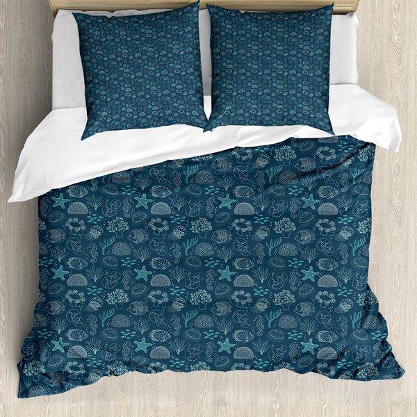 Abakuhaus Set Copripiumino Per Letto Singolo, Tema Marino Monocromatico, Antiacaro, Adatto A Chi Soffre Di Allergie, Con Federa, 155 Cm X 220 Cm - 80 X 80 Cm, Blu Petrolio Blu Cadetto-image