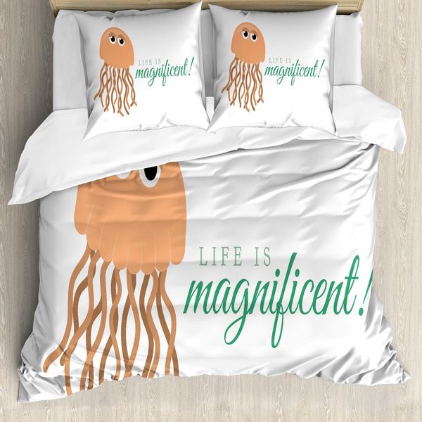 Abakuhaus Set Copripiumino Per Letto Singolo, Testo "La Vita è Magnifica"", Antiacaro, Adatto A Chi Soffre Di Allergie, Con Federa, 200 Cm X 200 Cm - 80 X 80 Cm, Peach Pale Caramel"-image