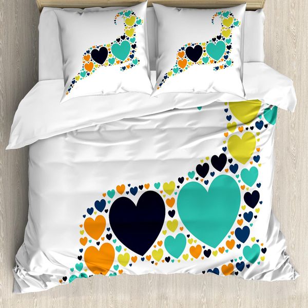 Abakuhaus Set Copripiumino Per Letto Singolo, Silhouette Di Cuore Animale, Antiacaro, Adatto A Chi Soffre Di Allergie, Con Federa, 200 Cm X 200 Cm - 80 X 80 Cm, Multicolore-image