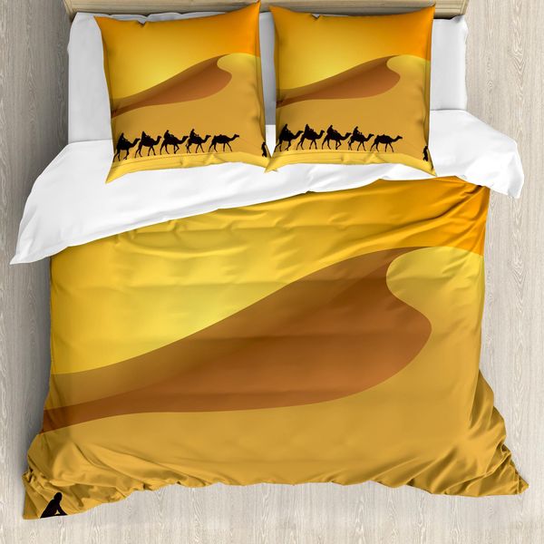 Abakuhaus Set Copripiumino DüNe Per Letti Singoli, Cammello Roulotte Deserto Del Sahara, Antiacaro, Adatto A Chi Soffre Di Allergie, Con Federa, 155 Cm X 220 Cm - 80 X 80 Cm, Marigold Grigio Scuro-image