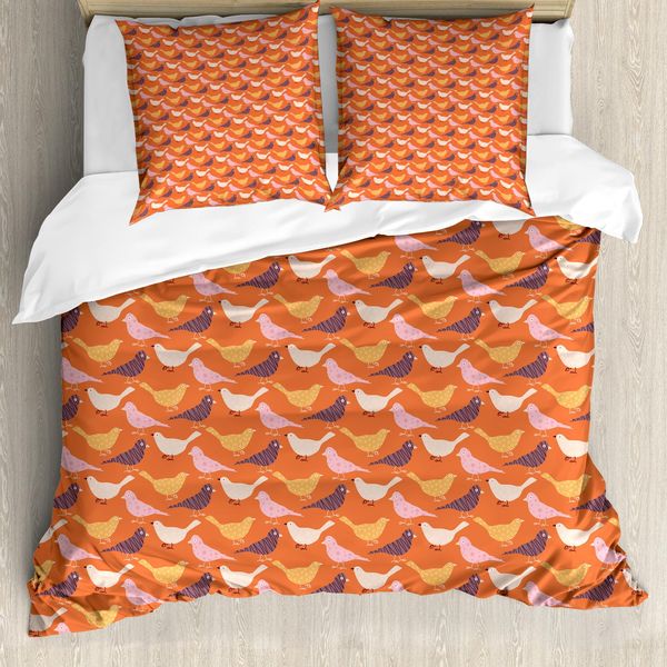 Abakuhaus Set Copripiumino Per Letti Singoli, Animali Volanti Zigzags Spots, Antiacaro, Adatto A Chi Soffre Di Allergie, Con Federa, 155 Cm X 220 Cm - 80 X 80 Cm, Burnt Sienna Multicolor-image