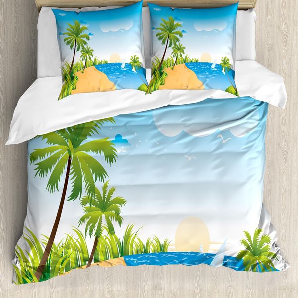 Abakuhaus Set Copripiumino Grafico Per Letti Singoli, Paesaggio Estivo, Antiacaro, Adatto A Chi Soffre Di Allergie, Con Federa, 200 Cm X 200 Cm - 80 X 80 Cm, Multicolore-image