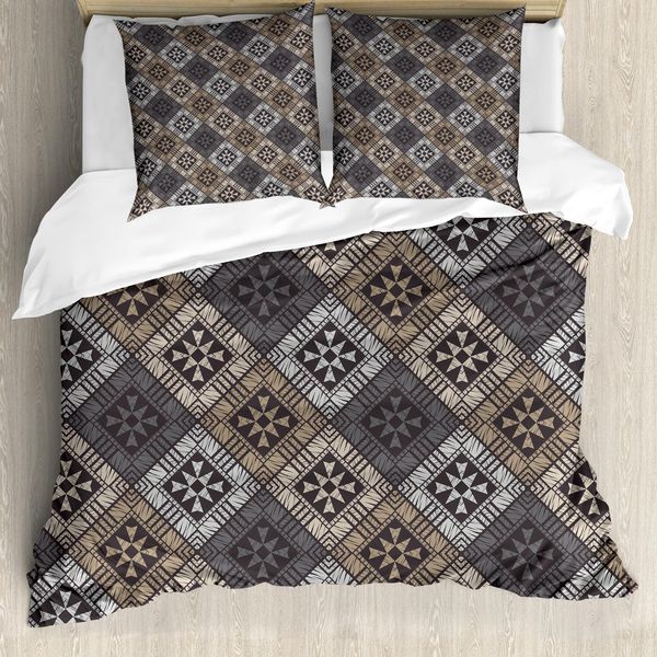 Abakuhaus Set Copripiumino Astratto Per Letti Singoli, Motivi Tribali Etnici, Antiacaro, Adatto A Chi Soffre Di Allergie, Con Federa, 200 Cm X 200 Cm - 80 X 80 Cm, Grigio Chiaro-image