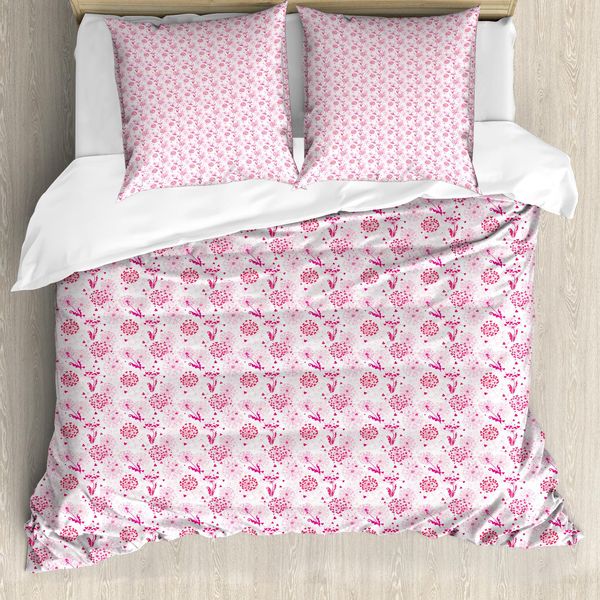 Abakuhaus Set Copripiumino Per Letto Singolo Per San Valentino, Cuori E Denti Di Leone, Antiacaro, Adatto A Chi Soffre Di Allergie, Con Federa, 200 Cm X 200 Cm - 80 X 80 Cm, Rosa Corallo Scuro-image