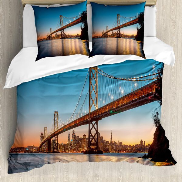 Abakuhaus Oakland Set Copripiumino Per Letti Singoli, San Francisco Skyline View, Antiacaro, Adatto A Chi Soffre Di Allergie, Con Federa, 155 Cm X 220 Cm - 80 X 80 Cm, Multicolore-image