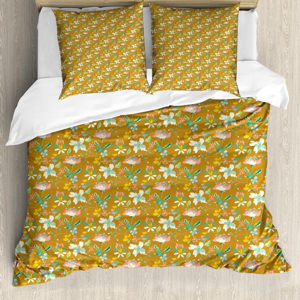 Abakuhaus Set Copripiumino Per Letti Singoli, Arte Floreale Estiva Biologica, Antiacaro, Adatto A Chi Soffre Di Allergie, Con Federa, 200 Cm X 200 Cm - 80 X 80 Cm, Ambra Multicolore-image