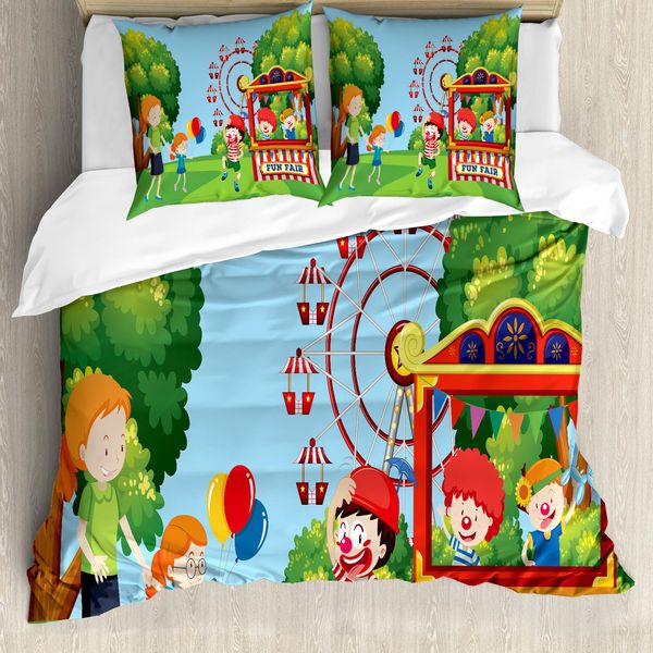 Abakuhaus Set Copripiumino Per Letto Singolo, FröHlich Kinder Im Fun Fair, Antiacaro, Adatto A Chi Soffre Di Allergie, Con Federa, 200 Cm X 200 Cm - 80 X 80 Cm, Multicolore-image