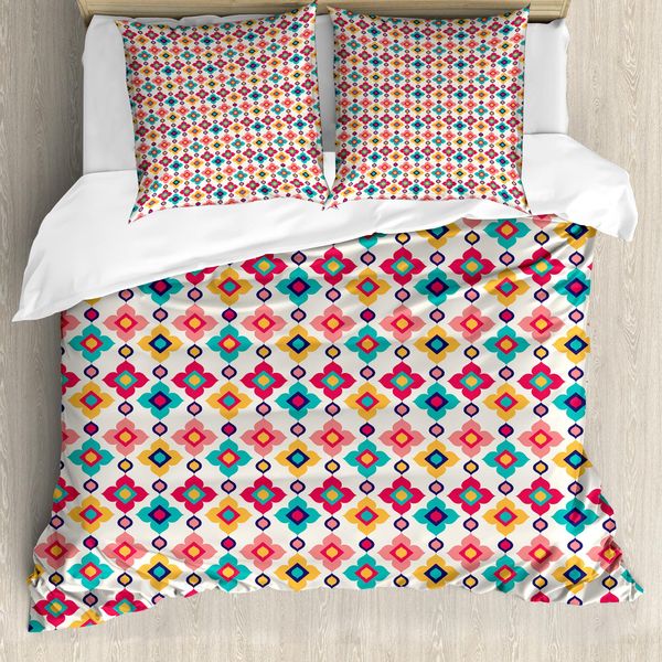 Abakuhaus Set Copripiumino Etnico Per Letti Singoli, Colorato Con Motivi Floreali, Antiacaro E Anallergico Con Federa, 200 Cm X 200 Cm - 80 X 80 Cm, Avorio Multicolore-image