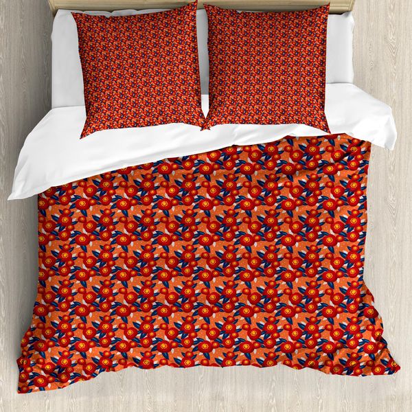 Abakuhaus Set Copripiumino Per Letto Singolo, Wild Roses Nettare Di Fiori, Antiacaro Adatto A Chi Soffre Di Allergie Con Federa, 155 Cm X 220 Cm - 80 X 80 Cm, Burnt Sienna Multicolor-image