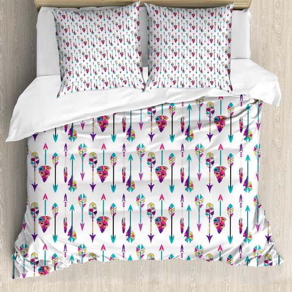 Set Copripiumino Abakuhaus Per Letti Singoli, Oriental Arrows Colorato, Antiacaro, Adatto A Chi Soffre Di Allergie, Con Federa, 200 Cm X 200 Cm - 80 X 80 Cm, Multicolore-image