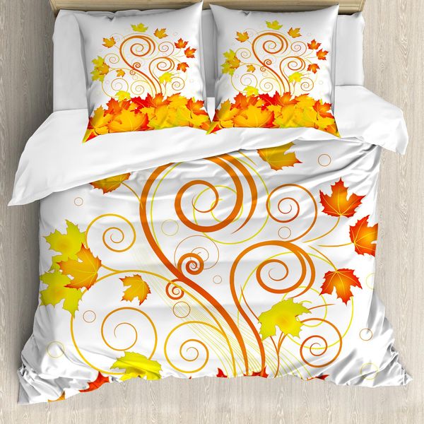 Abakuhaus Set Copripiumino Per Letti Singoli, Tonalità Calde Foglie Di Vite, Antiacaro Adatto A Chi Soffre Di Allergie Con Federa, 155 Cm X 220 Cm - 80 X 80 Cm, Giallo Vermiglio-image