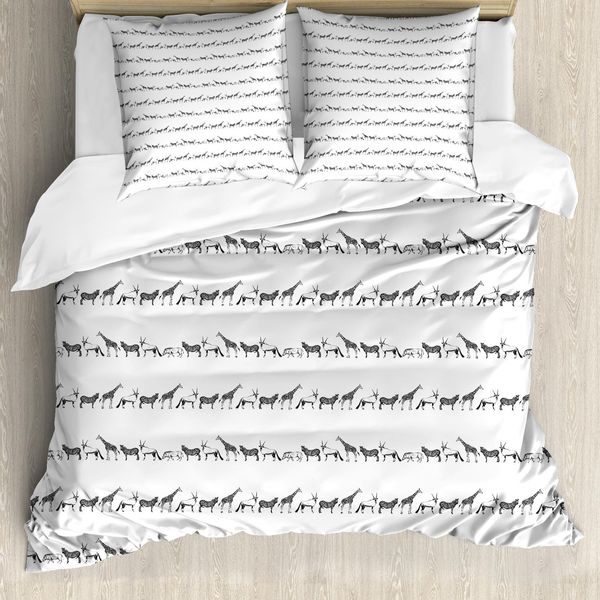 Abakuhaus Set Copripiumino Per Letti Singoli, Linea Kunst Fauna Monochrome, Antiacaro, Adatto A Chi Soffre Di Allergie, Con Federa, 155 Cm X 220 Cm - 80 X 80 Cm, Grigio Antracite Bianco-image