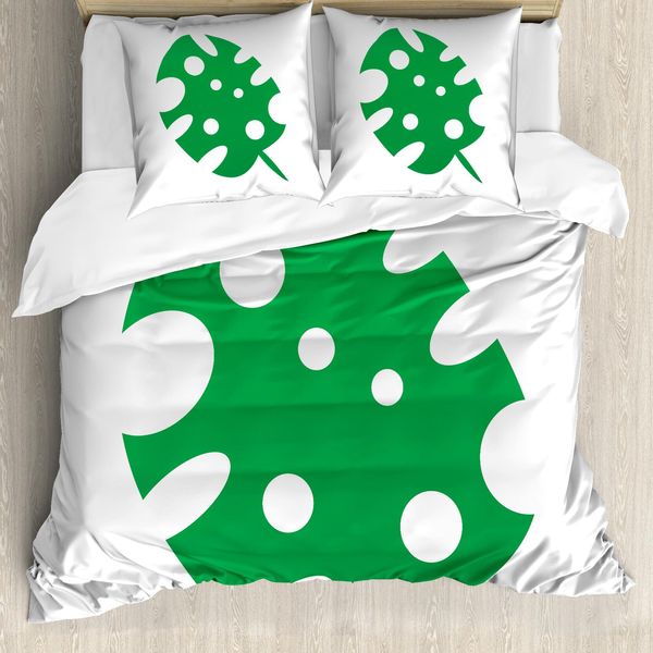 Abakuhaus Set Copripiumino Per Letto Singolo Philodendron, Motivo Foglie Tropicali, Antiacaro, Adatto A Chi Soffre Di Allergie, Con Federa, 155 Cm X 220 Cm - 80 X 80 Cm, Verde Bianco-image