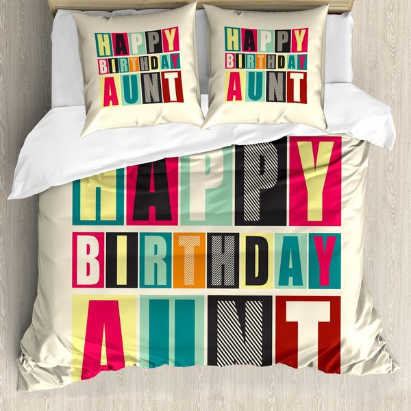Abakuhaus Set Copripiumino Per Letto Singolo, Scritta Funky Happy Birthday, Antiacaro, Adatto A Chi Soffre Di Allergie, Con Federa, 200 Cm X 200 Cm - 80 X 80 Cm, Color Guscio D'uovo E Multicolore-image