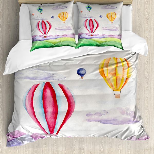 Set Copripiumino Abakuhaus Per Letti Singoli, Scena Con Mongolfiere, Antiacaro E Anallergico, Con Federa, 155 Cm X 220 Cm - 80 X 80 Cm, Multicolore-image