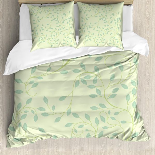 Abakuhaus Set Copripiumino Per Letti Singoli, Foglie Di Vite Astratte Ivy, Antiacaro, Adatto A Chi Soffre Di Allergie, Con Federa, 155 Cm X 220 Cm - 80 X 80 Cm, Verde Salvia Verde-image