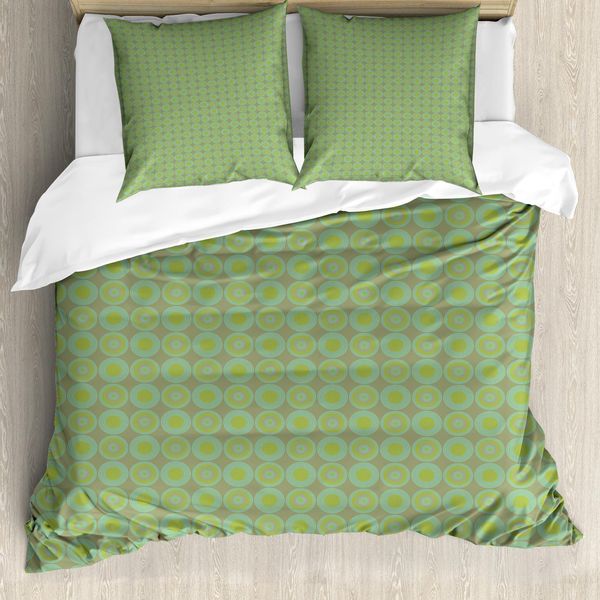 Abakuhaus Set Copripiumino Astratto Per Letti Singoli, Cerchi Intricati Retrò, Antiacaro, Adatto A Chi Soffre Di Allergie, Con Federa, 200 Cm X 200 Cm - 80 X 80 Cm, Seafoam Umber-image