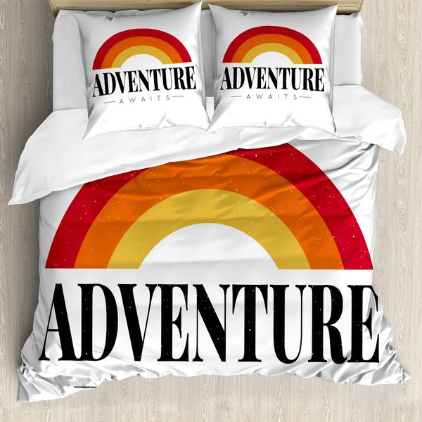 Abakuhaus Set Copripiumino Per Letti Singoli, Tangerine Rainbow Wording, Antiacaro, Adatto A Chi Soffre Di Allergie, Con Federa, 200 Cm X 200 Cm - 80 X 80 Cm, Bianco Multicolore-image