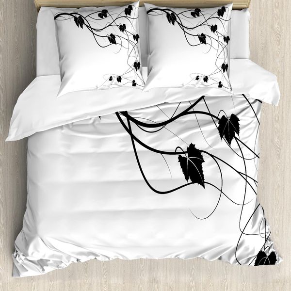 Abakuhaus Set Copripiumino Per Letti Singoli, Monotone Summary Leaves Kunst, Antiacaro, Adatto A Chi Soffre Di Allergie, Con Federa, 155 Cm X 220 Cm - 80 X 80 Cm, Grigio Antracite Bianco-image