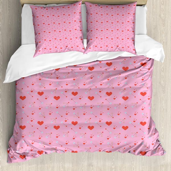 Abakuhaus Set Copripiumino Per Letto Singolo Per San Valentino, Cuori E Cupido, Antiacaro, Adatto A Chi Soffre Di Allergie, Con Federa, 155 Cm X 220 Cm - 80 X 80 Cm, Rosa Burnt Sienna-image