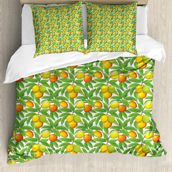 Abakuhaus Set Copripiumino Per Letti Singoli, Rami Di Mango Maturo, Antiacaro, Adatto A Chi Soffre Di Allergie, Con Federa, 200 Cm X 200 Cm - 80 X 80 Cm, Verde Vermiglio-image