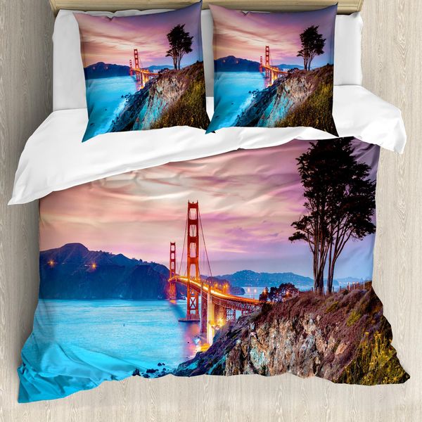 Abakuhaus Set Copripiumino Nottocean Per Letti Singoli, Golden Gate Bridge Baum, Antiacaro, Adatto A Chi Soffre Di Allergie, Con Federa, 155 Cm X 220 Cm - 80 X 80 Cm, Multicolore-image