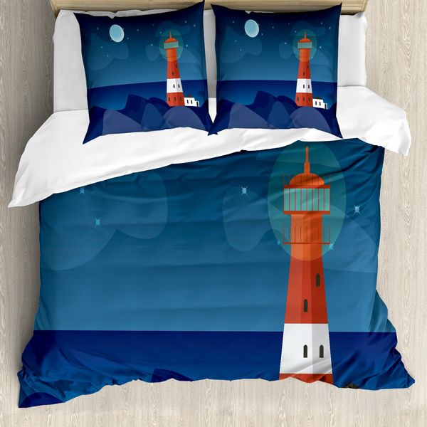 Abakuhaus Set Copripiumino Nottocean Per Letti Singoli, Faro Di Notte, Antiacaro, Adatto A Chi Soffre Di Allergie, Con Federa, 200 Cm X 200 Cm - 80 X 80 Cm, Blu Notte Multicolore-image