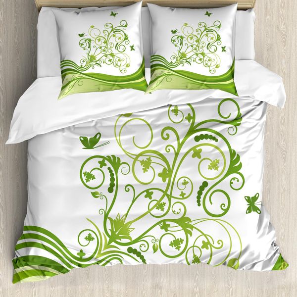 Abakuhaus Set Copripiumino Per Letti Singoli, Foglie Colorate, Antiacaro, Adatto A Chi Soffre Di Allergie, Con Federa, 200 Cm X 200 Cm - 80 X 80 Cm, Verde Lime Verde Mela-image