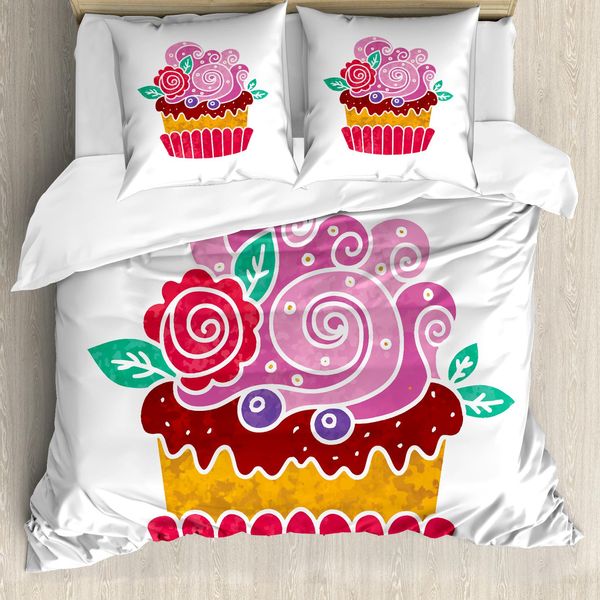 Set Copripiumino Abakuhaus Per Letti Singoli, Tasty Blueberry Cake Cream, Antiacaro, Adatto A Chi Soffre Di Allergie, Con Federa, 200 Cm X 200 Cm - 80 X 80 Cm, Pale Fuchsia Multicolor-image